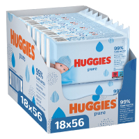 Huggies Aanbieding: Huggies billendoekjes Pure 99% water 18 x 56 stuks (1008 doekjes)  SHU00040
