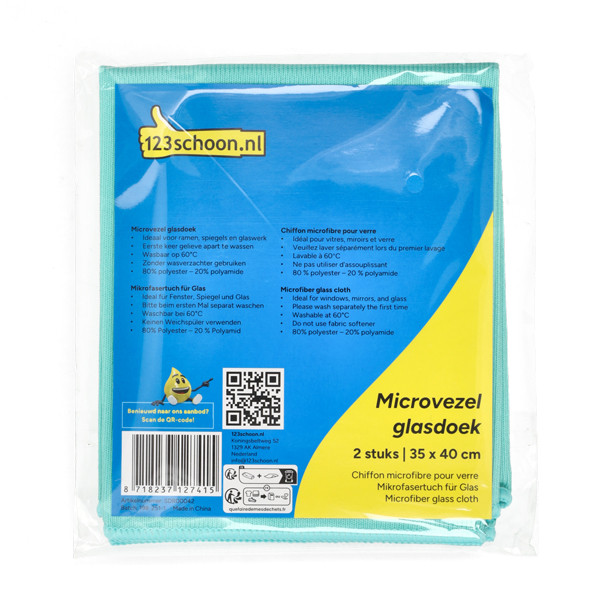 123schoon Microvezel glasdoek 35 x 40 cm (2 stuks)  SDR00042 - 1