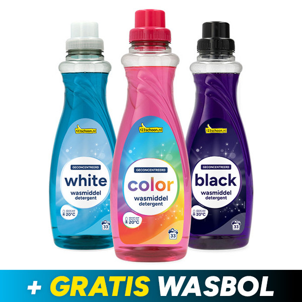 123schoon Wasmiddel Color, Zwart, Wit