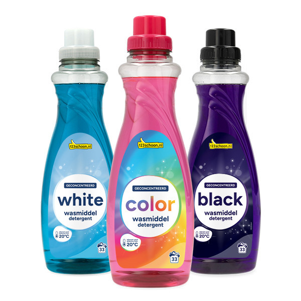 123schoon Vloeibaar Wasmiddel Color, Wit, Zwart 1000 ml (3 flessen - 99 wasbeurten) SDR07450 - 1