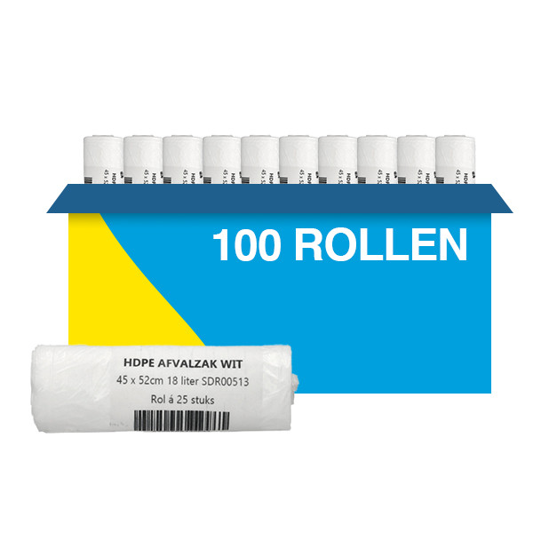 Aanbieding: 100x Vuilniszakken 18 liter | 25 stuks | Wit | 123schoon SDR00514 - 1