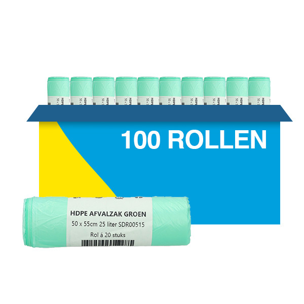 Aanbieding: 100x Vuilniszakken 25 liter | 20 stuks | Groen | 123schoon huismerk SDR00516 - 1