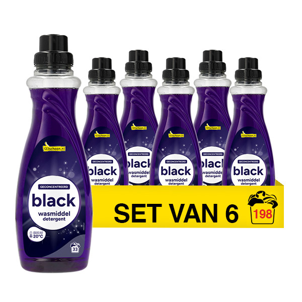 Aanbieding: 123schoon Vloeibaar Wasmiddel Zwart 1000 ml (6 flessen - 198 wasbeurten) SDR07355 - 1