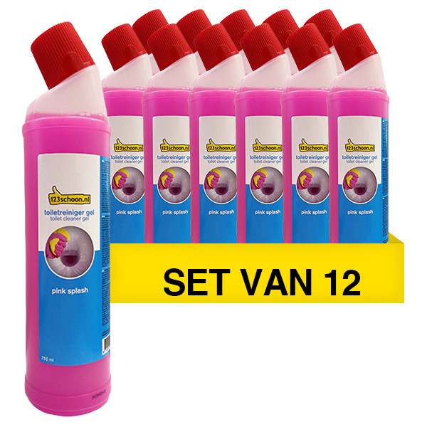 Aanbieding: 12x Toiletreiniger gel Pink Splash 750 ml (123schoon huismerk)  SDR06054 - 1