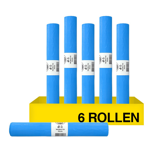Aanbieding: 6x Vuilniszakken 70 liter | 20 stuks | HDPE | Blauw | 123schoon SDR09141 - 1