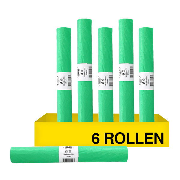 Aanbieding: 6x Vuilniszakken 70 liter | 20 stuks | HDPE | Groen | 123schoon SDR09143 - 1