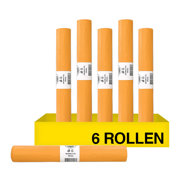 Aanbieding: 6x Vuilniszakken 70 liter | 20 stuks | HDPE | Oranje | 123schoon SDR09144 - 1