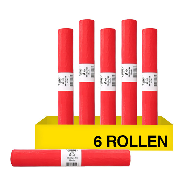 Aanbieding: 6x Vuilniszakken 70 liter | 20 stuks | HDPE | Rood | 123schoon SDR09145 - 1