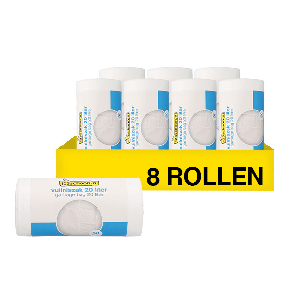 Aanbieding: 8x Vuilniszakken 20 liter | 50 stuks | HDPE | Wit | 123schoon huismerk SDR09132 - 1