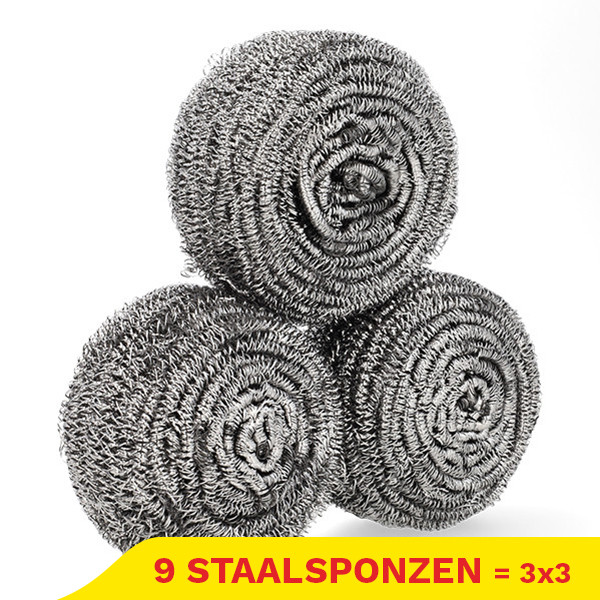 Aanbieding: Inox staalspons 60 gr | 9 stuks | Extra sterk (123schoon huismerk) SDR06258 - 1