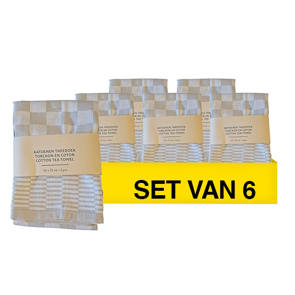 Aanbieding: Theedoek Katoen | 52x72cm | Beige | 6 verpakkingen à 2 stuks (123schoon huismerk) SDR09153 - 1