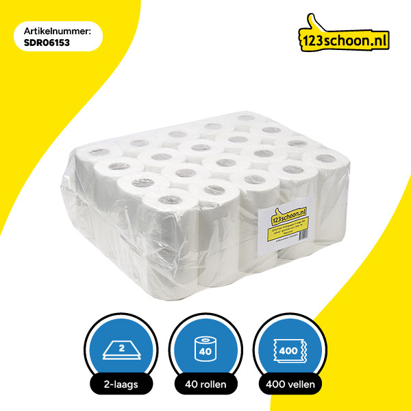 Aanbieding: Toiletpapier 2-laags | 40 rollen | 400 vel per rol (123schoon huismerk)  SDR06153 - 2