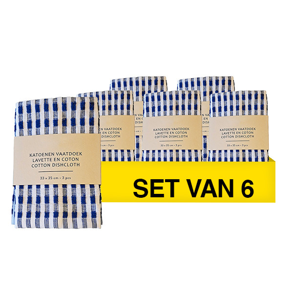 Aanbieding: Vaatdoek Katoen | 33x35cm | Blauw | 6 verpakkingen à 3 stuks (123schoon huismerk) SDR09159 - 1