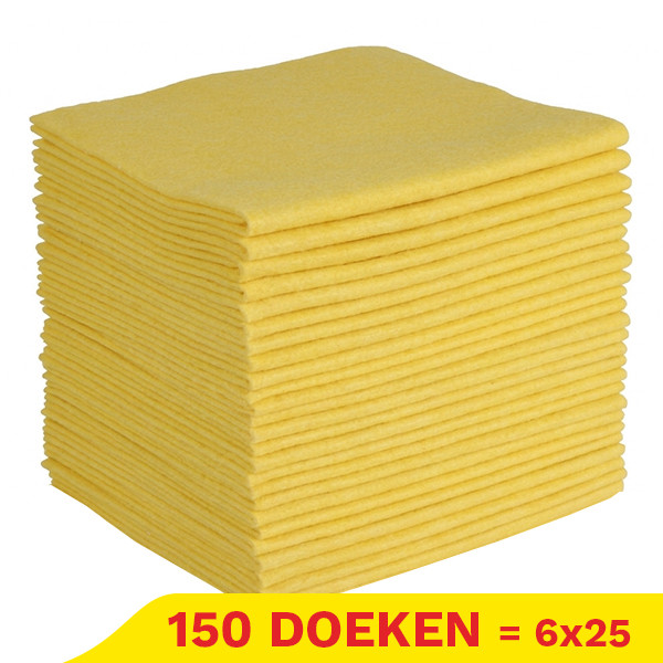 Aanbieding: Viscose Doekjes | Geel | 38 x 38 cm | 6 verpakkingen - 150 stuks (123schoon huismerk) SDR09163 - 1
