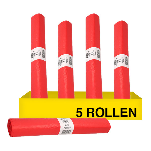 Aanbieding: Vuilniszakken 120 liter | HDPE | Rood | 123schoon (5 rollen à 20 zakken) SDR07564 - 1