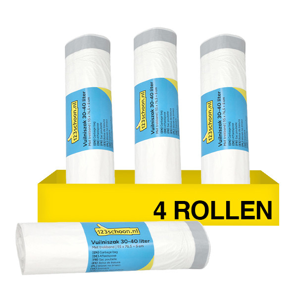 Aanbieding: Vuilniszakken met trekband 30-40 liter | Geschikt voor code J | 4 rollen à 20 stuks (123schoon huismerk) SDR07559 - 1