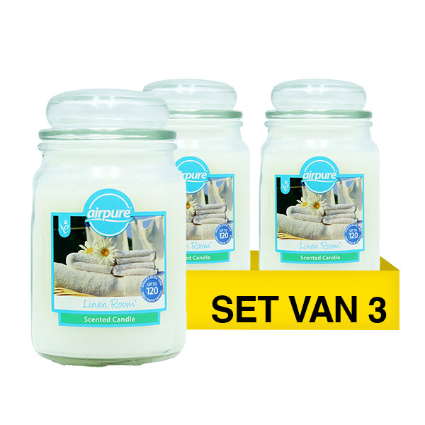 Aanbieding: Airpure Geurkaars Candle Jar Linen Room (3 stuks à 510 g) SAI01076 - 1