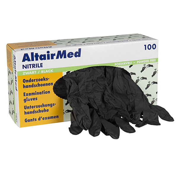 legering Verbanning gemakkelijk te kwetsen Nitril handschoen maat L poedervrij (AltairMed, zwart, 100 stuks) Altairmed  123schoon.nl