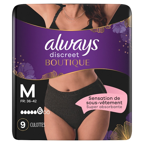 Always Discreet Boutique Broekjes Hoge Taille Zwart Medium (9 stuks)  SAL01062 - 1