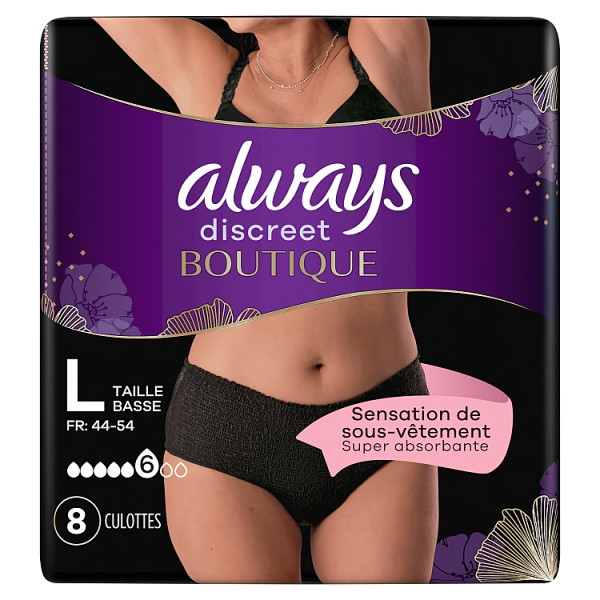 Always Discreet Boutique Broekjes Lage Taille Zwart Large (8 stuks)  SAL01060 - 1