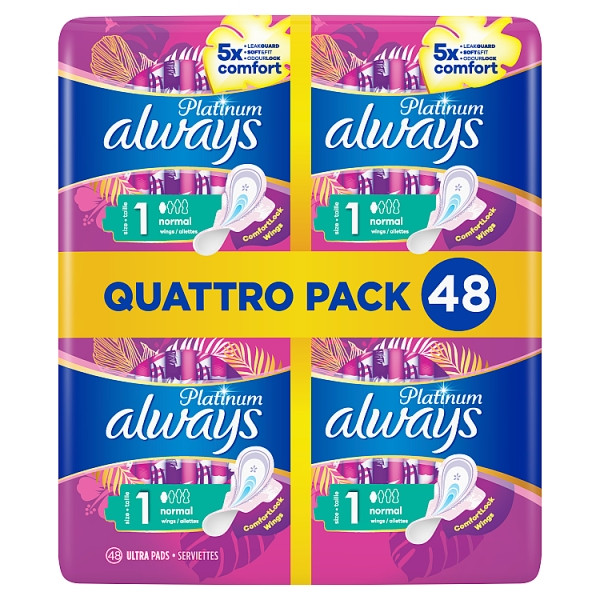 Always Platinum Normal Maandverband Maat 1 Quattro Pack (48 stuks)  SAL01130 - 1