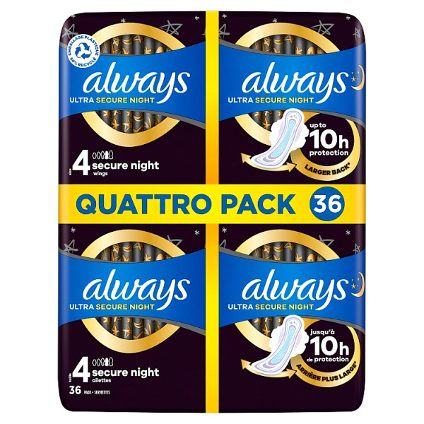 Always Ultra Secure Night Maandverband Maat 4 Giga Pack (36 stuks)  SAL01172 - 1
