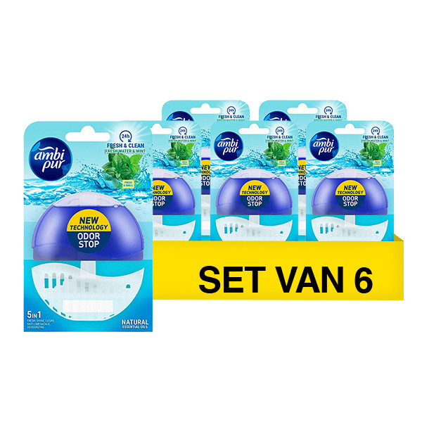 Aanbieding: Ambi Pur vloeibaar toiletblok Fresh Water & Mint starterkit (6 stuks - 55 ml) SAM00132 - 1