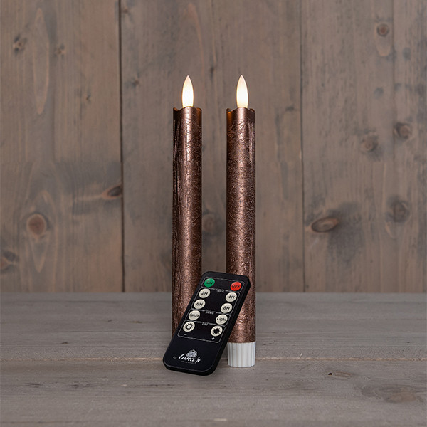 Anna Collection Led Dinerkaars 23 cm | Brons | 3D vlam | 2 stuks LCO00549 - 1