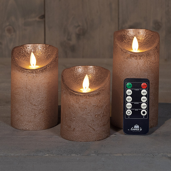 Anna Collection Led Kaars 7,5 x 10 cm, 12,5 cm, 15 cm | Brons | Bewegende vlam | 3 stuks LCO00363 - 1