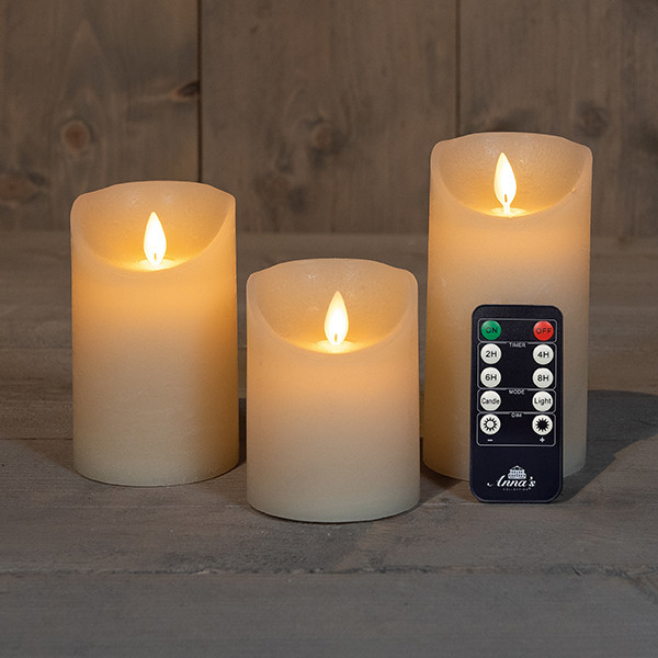Led Kaars 7,5 x 10 cm, 12,5 cm, 15 cm | Ivoor | Bewegende vlam | 3 stuks | 123led LCO00346 - 1