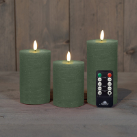 Led Kaars 7,5 x 10 cm, 12,5 cm, 15 cm | Jade Groen | 3D vlam | 3 stuks | 123led LCO00135