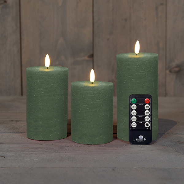 Anna Collection Led Kaars 7,5 x 10 cm, 12,5 cm, 15 cm | Jade Groen | 3D vlam | 3 stuks LCO00135 - 1