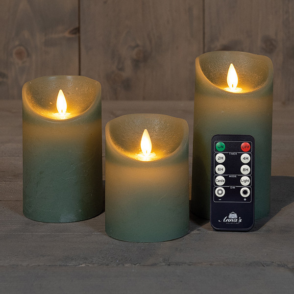 Led Kaars 7,5 x 10 cm, 12,5 cm, 15 cm | Jade Groen | Bewegende vlam | 3 stuks | 123led LCO00353 - 1