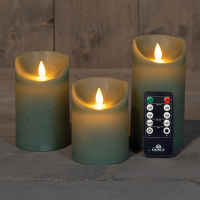Led Kaars 7,5 x 10 cm, 12,5 cm, 15 cm | Jade Groen | Bewegende vlam | 3 stuks | 123led LCO00353