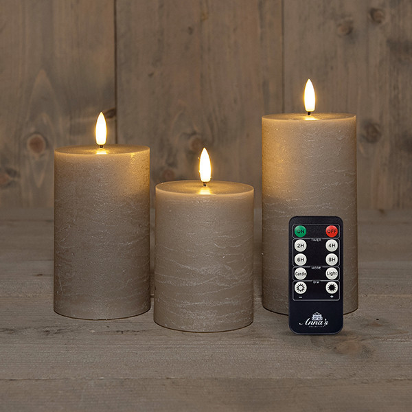 Anna Collection Led Kaars 7,5 x 10 cm, 12,5 cm, 15 cm | Taupe | 3D vlam | 3 stuks LCO00249 - 1