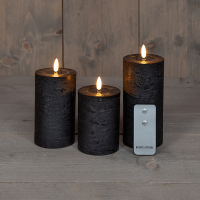 Anna Collection Led Kaars 7,5 x 10 cm, 12,5 cm, 15 cm | Zwart | 3D vlam | 3 stuks LCO00141