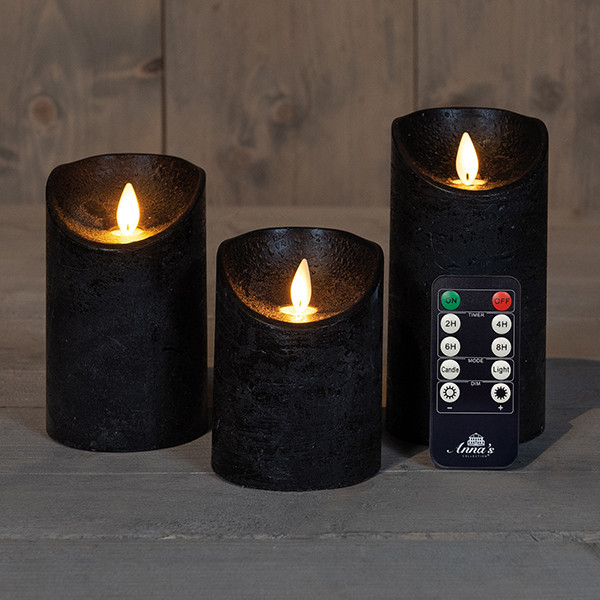 Anna Collection Led Kaars 7,5 x 10 cm, 12,5 cm, 15 cm | Zwart | Bewegende vlam | 3 stuks LCO00355 - 1