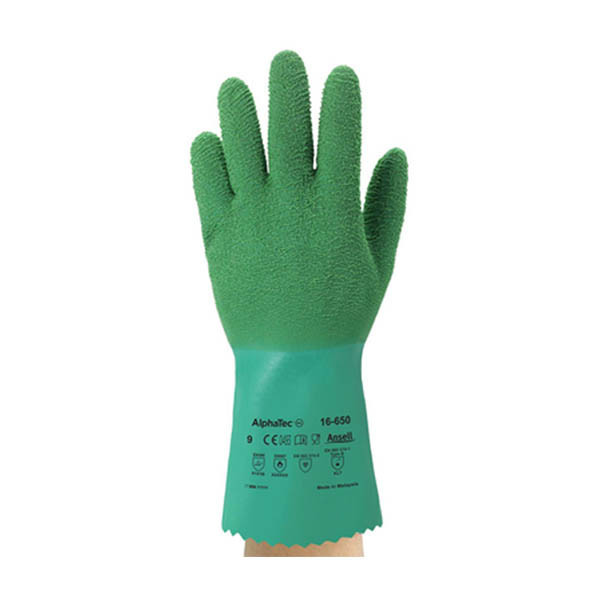 Ansell AlphaTec 16-650 Natuurrubberen Handschoen | Groen | Maat 9/L (12 paar) SSA07049 - 1