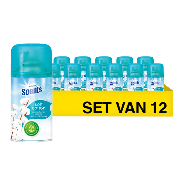 Aanbieding: At Home Scents Automatic Spray Air Freshener Fresh Cotton Linen Navulling (12 stuks à 250 ml) SAT00116 - 1