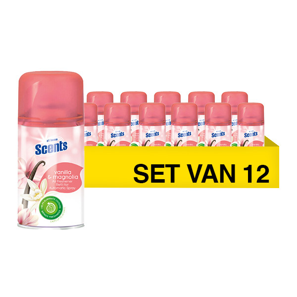 Aanbieding: At Home Scents Automatic Spray Air Freshener Vanilla & Magnolia Navulling (12 stuks à 250 ml) SAT00120 - 1