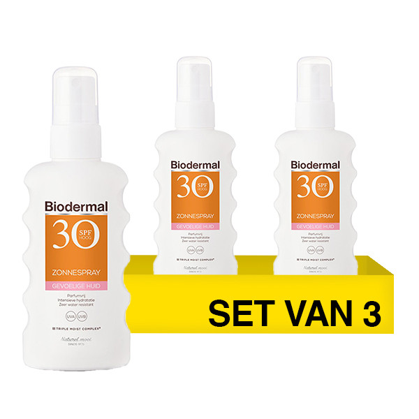 Aanbieding: Biodermal Zonnespray Gevoelige Huid SPF30 (3 stuks à 175 ml) SBI00250 - 1