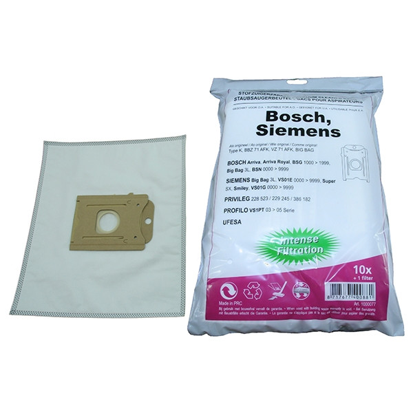 Bosch microvezel stofzuigerzakken 10 zakken + 1 filter (123schoon huismerk)  SBO01009 - 1