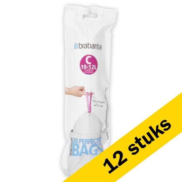 Brabantia Aanbieding: 12x Vuilniszakken met trekband 10-12 liter | Brabantia Code C | 20 stuks  SBR00119 - 1