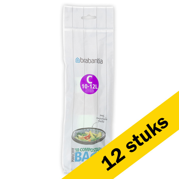 Brabantia Aanbieding: 12x Vuilniszakken met trekband 10-12 liter | Brabantia Code C composteerbaar | 10 stuks  SBR00121 - 1