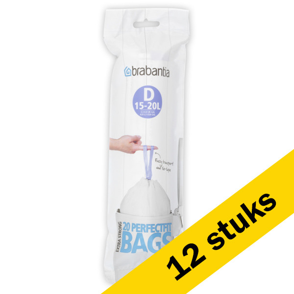 Brabantia Aanbieding: 12x Vuilniszakken met trekband 15-20 liter | Brabantia Code D | 20 stuks  SBR00123 - 1