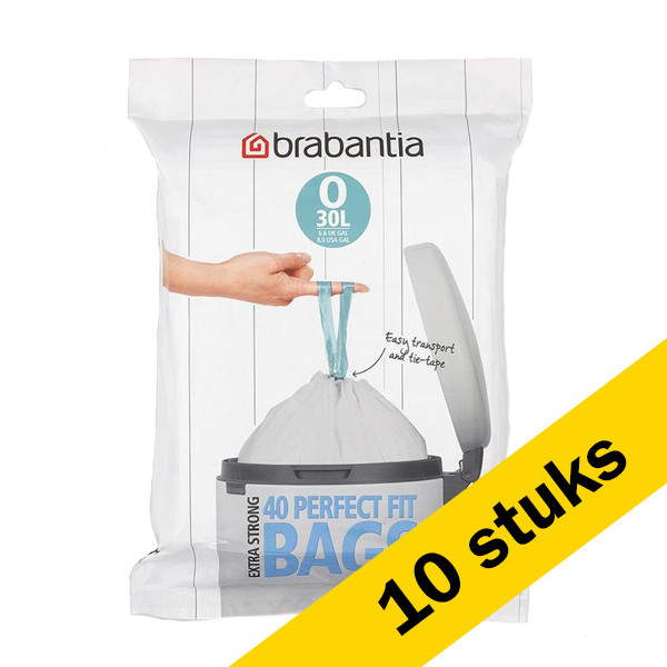 Aanbieding: Vuilniszakken met trekband 30 liter | Brabantia Code O dispenser pack (10 verpakkingen à 40 stuks) SBR00142 - 1