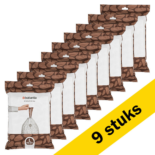 Aanbieding: Vuilniszakken met trekband 40-45 liter | Brabantia Code L dispenser pack (9 verpakkingen à 40 stuks) SBR00154 - 1