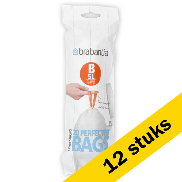 Aanbieding: Vuilniszakken met trekband 5 liter | Brabantia Code B (12 verpakkingen à  20 stuks) SBR00117 - 1