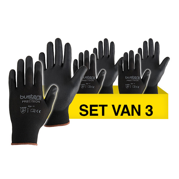 Aanbieding: Busters Precision werkhandschoen Maat L Zwart (3 paar) SBU00072 - 1