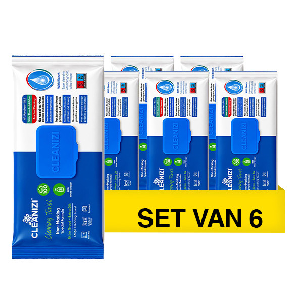 Aanbieding: Cleanizi Schoonmaakdoekjes Bleek Extra Dik (6 verpakkingen à 100 stuks) SCL01008 - 1